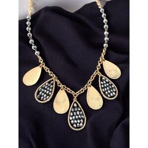 New Gold Tone Necklace Teardrops Hematite Stones NWT Spring Street - 10X